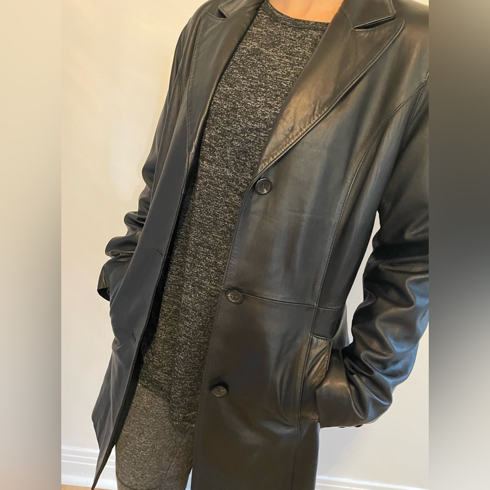 Aldo Black Leather Long Jacket